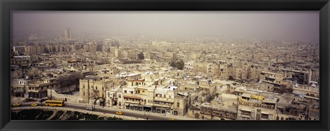 Framed Aerial view of a city in a sandstorm, Aleppo, Syria Print