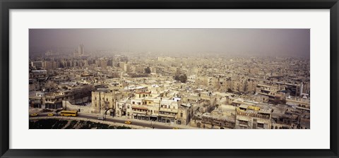 Framed Aerial view of a city in a sandstorm, Aleppo, Syria Print