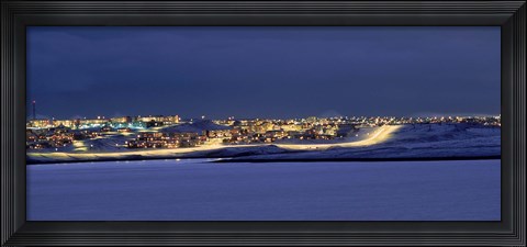 Framed City lit up at night, Grafarvogur, Reykjavik, Iceland Print