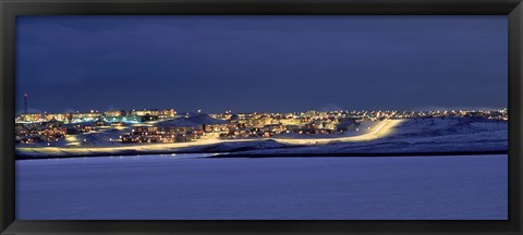 Framed City lit up at night, Grafarvogur, Reykjavik, Iceland Print