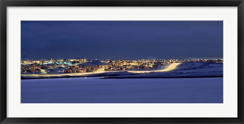 Framed City lit up at night, Grafarvogur, Reykjavik, Iceland Print