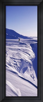 Framed Person walking on a snow covered mountain, Snaefellsnes Peninsula, Iceland Print