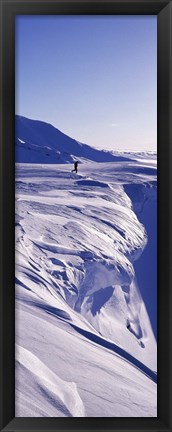 Framed Person walking on a snow covered mountain, Snaefellsnes Peninsula, Iceland Print