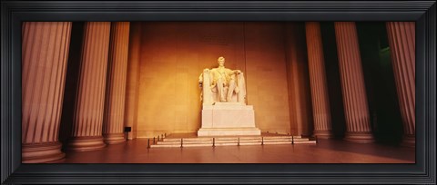 Framed Low angle view of a statue of Abraham Lincoln, Lincoln Memorial, Washington DC, USA Print