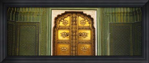 Framed Close-up of a closed door of a palace, Jaipur City Palace, Jaipur, Rajasthan, India Print