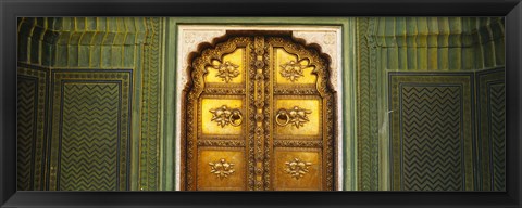 Framed Close-up of a closed door of a palace, Jaipur City Palace, Jaipur, Rajasthan, India Print