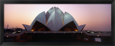 Framed Temple lit up at dusk, Lotus Temple, Delhi, India Print