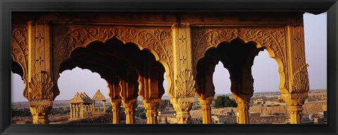 Framed Monuments at a place of burial, Jaisalmer, Rajasthan, India Print