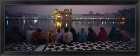 Framed Group of people at a temple, Golden Temple, Amritsar, Punjab, India Print