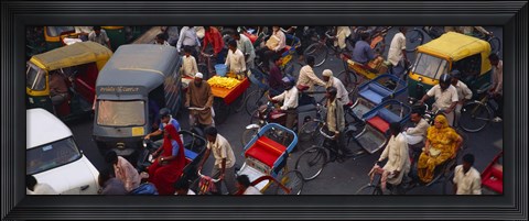 Framed High angle view of traffic on the street, Old Delhi, Delhi, India Print