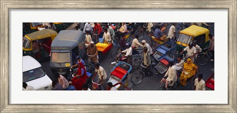 Framed High angle view of traffic on the street, Old Delhi, Delhi, India Print