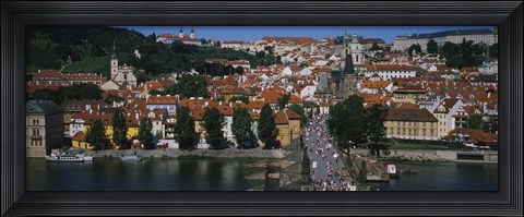 Framed High angle view of tourists on a bridge, Charles Bridge, Vltava River, Prague, Czech Republic Print