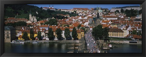 Framed High angle view of tourists on a bridge, Charles Bridge, Vltava River, Prague, Czech Republic Print