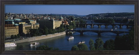 Framed High angle view of bridges across a river, Charles Bridge, Vltava River, Prague, Czech Republic Print