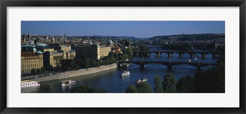 Framed High angle view of bridges across a river, Charles Bridge, Vltava River, Prague, Czech Republic Print