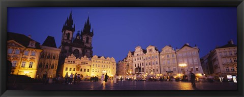 Framed Buildings lit up at dusk, Prague Old Town Square, Old Town, Prague, Czech Republic Print