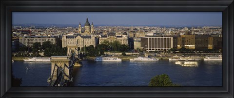 Framed Buildings at the waterfront, Chain Bridge, Danube River, Budapest, Hungary Print