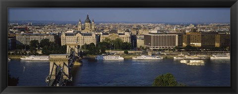 Framed Buildings at the waterfront, Chain Bridge, Danube River, Budapest, Hungary Print