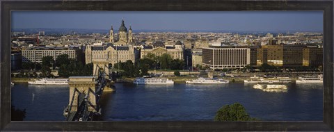 Framed Buildings at the waterfront, Chain Bridge, Danube River, Budapest, Hungary Print
