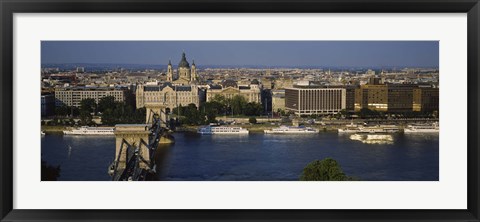 Framed Buildings at the waterfront, Chain Bridge, Danube River, Budapest, Hungary Print