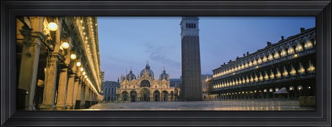 Framed Cathedral lit up at dusk, St. Mark&#39;s Cathedral, St. Mark&#39;s Square, Venice, Veneto, Italy Print