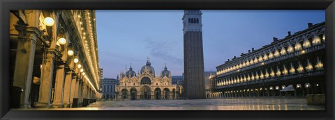 Framed Cathedral lit up at dusk, St. Mark&#39;s Cathedral, St. Mark&#39;s Square, Venice, Veneto, Italy Print