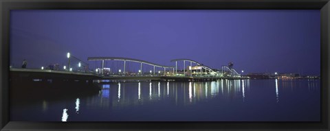 Framed Footbridge across a river, Rambla De Mar, Barcelona, Catalonia, Spain Print