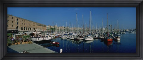 Framed Sailboats at a harbor, Barcelona, Catalonia, Spain Print