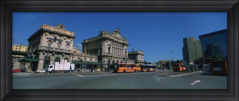 Framed Bus parked in front of a railroad station, Brignole Railway Station, Piazza Giuseppe Verdi, Genoa, Italy Print