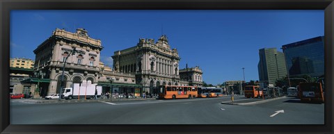 Framed Bus parked in front of a railroad station, Brignole Railway Station, Piazza Giuseppe Verdi, Genoa, Italy Print