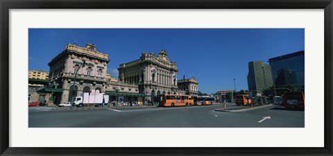 Framed Bus parked in front of a railroad station, Brignole Railway Station, Piazza Giuseppe Verdi, Genoa, Italy Print