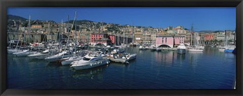 Framed Boats at a harbor, Porto Antico, Genoa, Italy Print