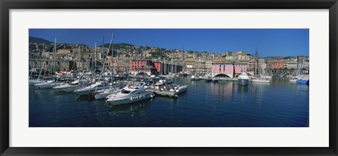 Framed Boats at a harbor, Porto Antico, Genoa, Italy Print