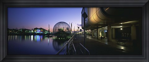Framed Reflection of buildings in water, Genoa, Italy Print