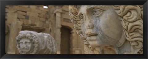 Framed Close-up of statues in an old ruined building, Leptis Magna, Libya Print