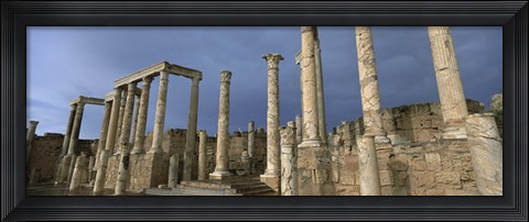 Framed Columns of buildings in an old ruined Roman city, Leptis Magna, Libya Print