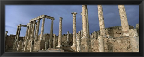 Framed Columns of buildings in an old ruined Roman city, Leptis Magna, Libya Print