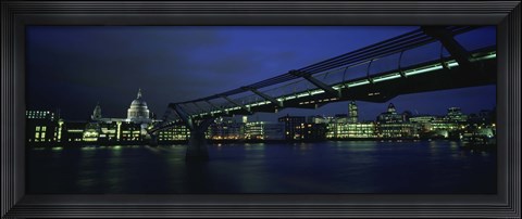 Framed Low angle view of a bridge across a river, Millennium Bridge, Thames River, London, England Print