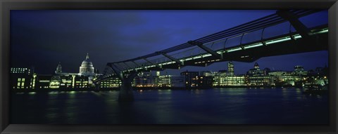 Framed Low angle view of a bridge across a river, Millennium Bridge, Thames River, London, England Print