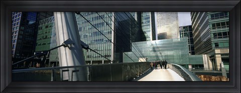 Framed Bridge in front of buildings, Canary Wharf, London, England Print