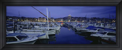 Framed Boats docked at a port, Old Port, Marseille, Bouches-Du-Rhone, Provence-Alpes-Cote Daze, France Print