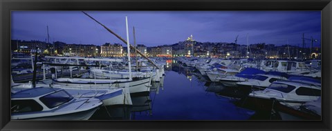 Framed Boats docked at a port, Old Port, Marseille, Bouches-Du-Rhone, Provence-Alpes-Cote Daze, France Print