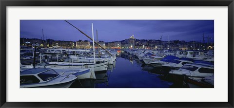 Framed Boats docked at a port, Old Port, Marseille, Bouches-Du-Rhone, Provence-Alpes-Cote Daze, France Print