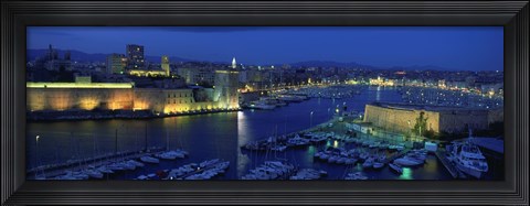 Framed Old Port at dusk, Marseille, Bouches-Du-Rhone, Provence-Alpes-Cote Daze, France Print