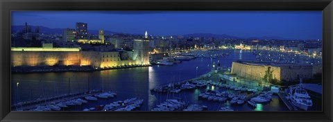 Framed Old Port at dusk, Marseille, Bouches-Du-Rhone, Provence-Alpes-Cote Daze, France Print