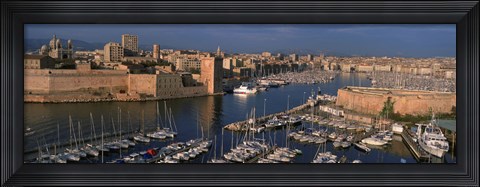 Framed High angle view of boats docked at a port, Old Port, Marseille, Bouches-Du-Rhone, Provence-Alpes-Cote Daze, France Print