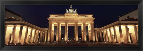 Framed Low angle view of a gate lit up at night, Brandenburg Gate, Berlin, Germany Print