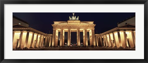 Framed Low angle view of a gate lit up at night, Brandenburg Gate, Berlin, Germany Print