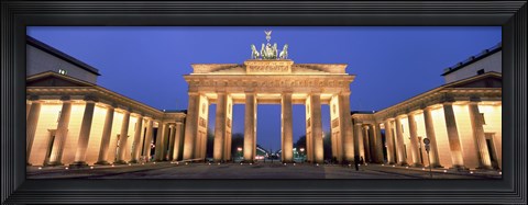 Framed Low angle view of a gate lit up at dusk, Brandenburg Gate, Berlin, Germany Print