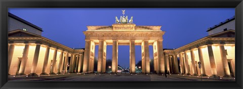 Framed Low angle view of a gate lit up at dusk, Brandenburg Gate, Berlin, Germany Print